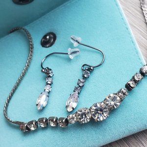 Costume jewelry rhinestone necklace and matching dangle earrings